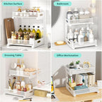 Beleeb Under Sink Organizer, Extra-Wide Upgrade, 1 Pack 2 Tier Metal Slide Out Cabinet Organizer, Height Adjustable Organization and Storage Series, Bathroom/Cabinet/Kitchen organization, White