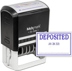 MaxMark Large Self-Inking Rubber Date Office Stamp with Deposited Phrase & Date - Blue Ink, 12-Year Band - Style 3