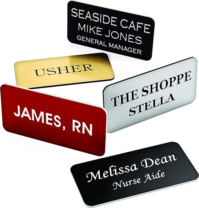 Custom Engraved Name Tag Badges – Personalized Identification with Pin or Magnetic Backing, 1.5 Inches x 3 Inches, Dark Brown/White