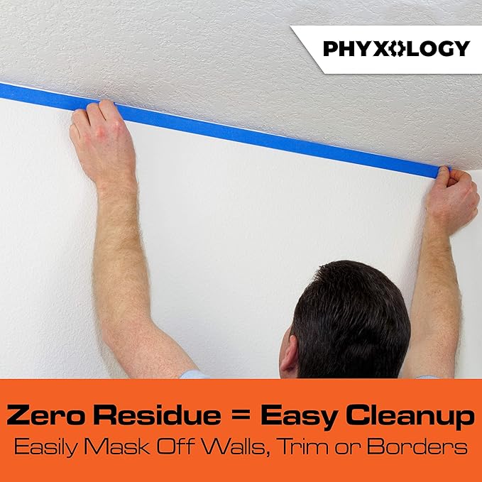 No-Residue Blue Painters Tape 2 inch 4x 60 Yard Roll. Easy-Tear, Pro-Grade Removable Masking Tape Great for Home, Office, Commercial Contractor. Clean, Drip-Free Painting w/ Wide Crepe Paper Rolls