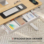 SANODESK Standing Desk with Drawer, Electric Height Adjustable Home Office Desk with Storage & USB Ports, 48 inch Maple Wood Tabletop/White Frame