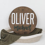 Custom Round Nursery Name Sign, Personalized Wooden Wall Plaque, 12" 18" 24", 30" 3D Wall Art for Children & Kids Rooms, Baby Shower, Hickory Hollow Designs (Oliver Michael)