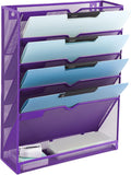 EASEPRES 6 Tier Mesh Hanging Wall File Organizer, Desk Vertical Mail Paper Document Folder Holder Rack with Bottom Tray and Nametag Label for Office Home School, Purple