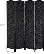 HOMCOM Room Divider, 4 Panel Folding Privacy Screen, 6FT Tall Portable Wicker Weave Partition Wall Divider for Bedroom, Home Office, Black