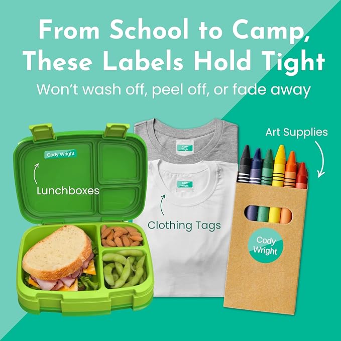 Name Bubbles - Basic Daycare Name Stickers for Kids (144 ct) - Personalized Waterproof Name Labels for School Supplies, Clothing Tags, Baby Bottles, All Ages - Washable Stick-On Labels (Solid Border)