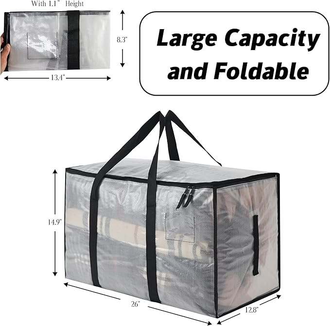 Heavy Duty 93L (24.5 Gallon) Stackable Plastic Storage Bins with Lids, Clear Totes for Moving, Home Organization & Christmas Storage - Durable Alternative to Moving Bags, Storage Bags, 6 Pack