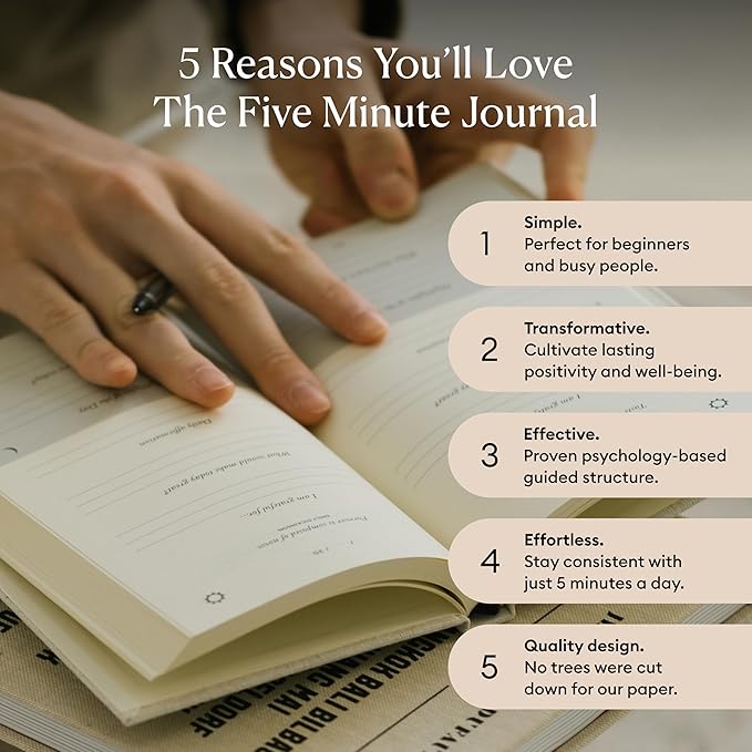 Intelligent Change The Five Minute Journal, Original Daily Gratitude 2025, Reflection & Manifestation for Mindfulness, Undated Daily with Gold Foiling, Plastic-Free, Blue
