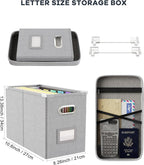 Oterri File Organizer Box with Lid, Hanging Filing File Box with Mesh Pocket, Document Organizer Box for Letter Files, Portable Storage Box with Smooth Sliding Rail for Office&Home (2 PCS, Light grey)