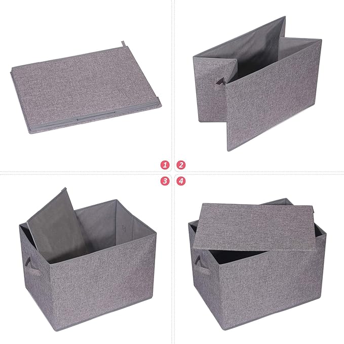 4 Pack Large Foldable Storage Box with Lids Fabric Storage Cube Organizer Cloth Containers Bins Baskets for Closet Clothes Clothing Bed Room