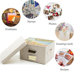 Remowith Greeting Card Organizer and Storage Box with 20 Pcs Adjustable Dividers, Storing Cards with 84 Pcs Labels Perfect for Storing Greeting Cards, Envelopes, Photos 2 Pack Beige