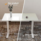 INNOVAR Glass Standing Desk with Drawers, 55 x 24 Inches Electric Height Adjustable Desk, Tempered Glass Top Stand Up Desks for Home and Office, White
