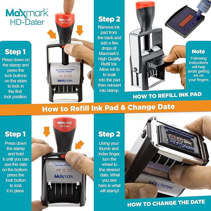 MaxMark Heavy Duty Self Inking Date Stamp with Phrase Shipped - Blue Ink