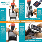 MaxMark Heavy Duty Self Inking Date Stamp with Phrase Revised - Blue Ink
