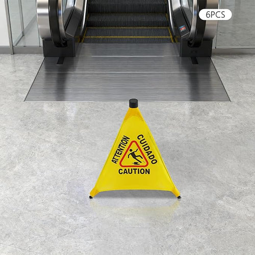 20 inch Wet Floor Sign 6 Pcs, Pop up Foldable Wet Safety Signs with Storage Tube Commercial Caution Safety Cone Pop up Caution Sign, for Stores Grocery Restaurant Restroom Office Hotel (6)