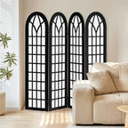 Asnefeli Room Divider 4 Panel, Japanese Shoji Privacy Screen for Bedroom Home Office Separation, Folding Wood Partition Wall, 5.6 Ft Black Decor
