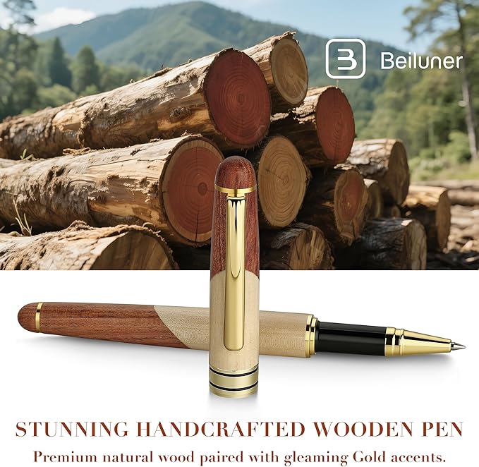 BEILUNER Luxury Wooden Ballpoint Pen Writing Set - Elegant Fancy Nice Gift Pen Set for Signature Executive Business Office Supplies - Gift Boxed with Extra Refills