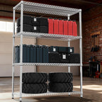 M MZG 4 Tiers Shelf Metal Storage Shelves 2640 lbs Steel Storage Shelving Utility Shelving Unit Steel Organizer Wire Rack for Home,Kitchen,Office,Garage Chrome 17.7" D x 47.2" W x 70.3" H