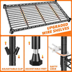 REIBII 1000LBS Wire Shelving Unit, 5 Tier Adjustable Metal Storage Shelves for Kitchen Pantry Office Steel Organizer Wire Rack for Narrow Space, 13.4" D x 23.2" W x 60" H, Black,2PCS