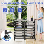 Simple Trending Rolling File Storage Cart, 15-Tier Metal Desk File Organizer with 14 Mesh Sliding Trays, Multi-Functional Clutter Cart for Office Home School, Black