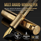 Scriveiner Gold Luxury Fountain Pen (Fine) - Award Winning - Heavy Pocket Stunning Luxury Pen, Real Gold Plating, German Nib & Converter, Nice Gift Pens for Men & Women