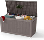 Yardgrace 320 Gallon Outdoor Storage Box Waterproof, Resin Deck Boxes with Lockable Lid & UV-Resistant for Patio, Pool, Garden Furniture Cushions & Accessories, Coffee