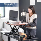 VIVO 26 inch Desk Converter, K Series, Height Adjustable Sit to Stand Riser, Dual Monitor and Laptop Workstation with Keyboard Tray, Dark Walnut Top, Black Frame, DESK-V026KA