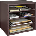 Ballucci 4-Tier Paper Organizer, Desk File Organizer, Stackable Letter Tray, Wood Mail Sorter with Adjustable Storage Shelves, Office Desk Organizer, Dark Brown, Espresso
