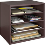 Ballucci 4-Tier Paper Organizer, Desk File Organizer, Stackable Letter Tray, Wood Mail Sorter with Adjustable Storage Shelves, Office Desk Organizer, Dark Brown, Espresso