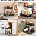 Henyol 2Packs Under Sink Organizer with Adjustable Height and Width, Under Cabinet Organizer to Tidy, Sturdy Metal Design for Kitchen and Bathroom