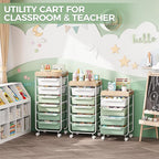 Rolling Storage Utility Cart With 6 Drawers,Art Supply Craft Organizer,Sewing Makeup Organizer And Storage,Office Organization Wooden Tabletop,Green