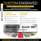 Door Name Plate Personalized for Office Brushed Steel Plastic Name Plate Black Letters - Made in USA 2x4 M1