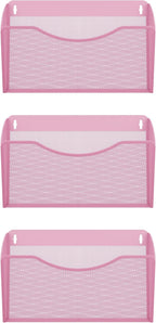 EasyPAG Single Pocket Wall File Organizer, Mesh Hanging File Folder Organizer for Letter/A4 Size Folders, Wall Mounted Vertical Mail Holder for Paperwork, Office, Home, School, Pink