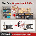 HOMEDANT 5 Tier Storage Shelves Adjustable Laminated Boltless Garage Metal Shelving Unit Heavy Duty Utility Rack Shelf Warehouse Pantry Closet Kitchen (2, (L) 48.1" W, Black)