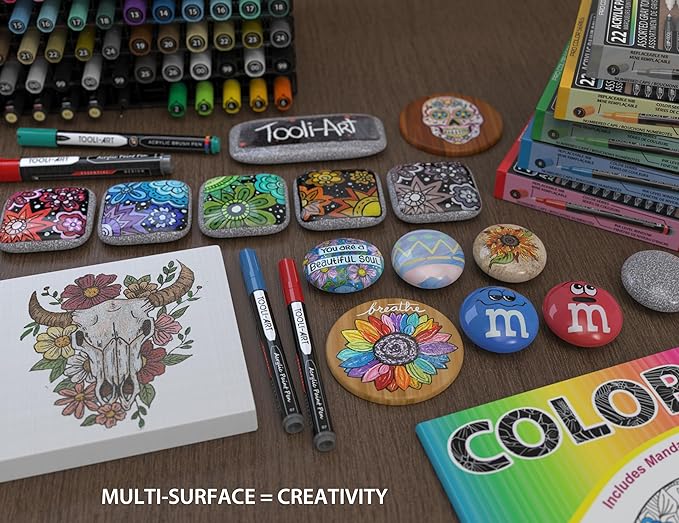 Acrylic Paint Pens 22 Green Tones Assorted Pro Color Series Markers Set 0.7mm Extra Fine Tip for Rock Painting, Glass, Mugs, Wood, Metal, Canvas, Projects, Non Toxic, Waterbased, Quick Drying