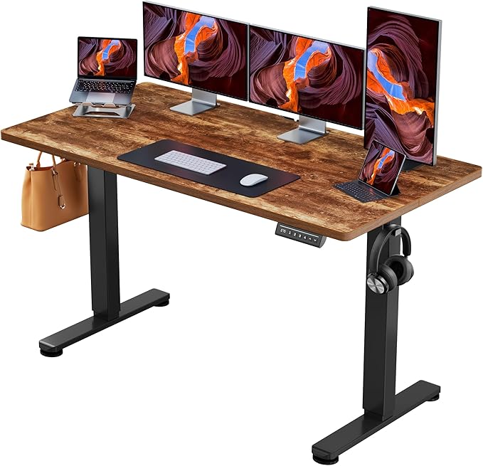 ErGear Height Adjustable Electric Standing Desk, 55 x 28 Inches Sit Stand up Desk, Memory Computer Home Office Desk (Vintage Brown) (EGESD6V)