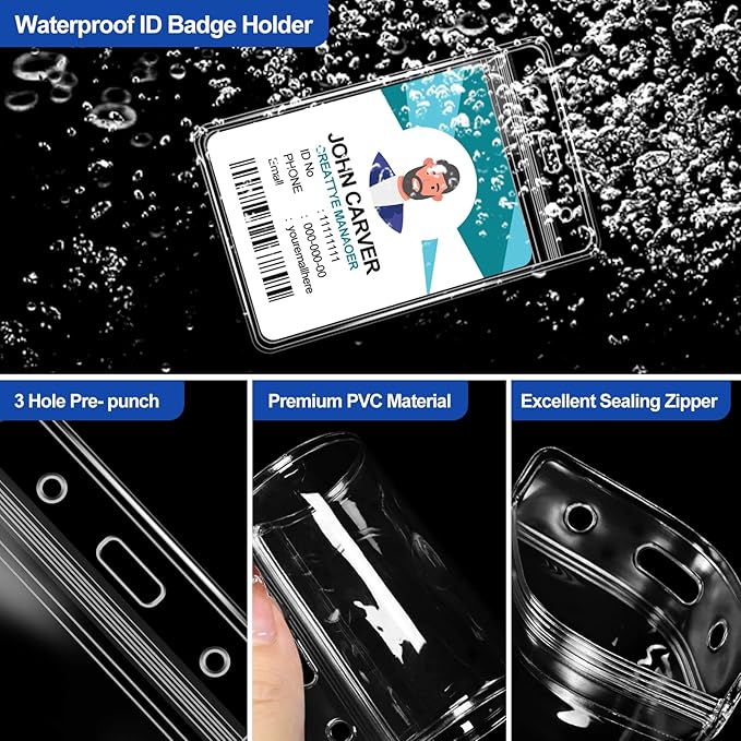 100 Pcs Clear Vertical Badge Id Card and 100 Pcs Lanyard, Reusable Lanyards for Id Badge Holder Name Tag Badge Holder with Lanyards for Adults Kids Business School Conferences (Blue)