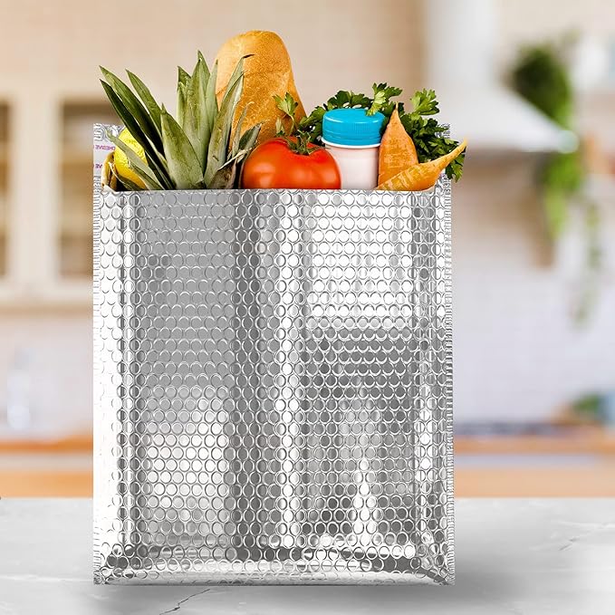 Amiff Silver Thermal Bubble Mailer, 8 x 11 Inches. 100 Pack Metallic Bubble Mailers. Self-Seal Insulated Mailers for Cold Shipping. Padded Envelopes Waterproof. Thermal Bag for Food, Cosmetics
