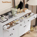 TaskStorz Metal Storage Cabinet with Drawer and Adjustable Shelf, 2-Piece Set White Steel Sideboard Buffet Cabinet, Coffee Bar Cabinet for Kitchen, Dining Room, Entryway