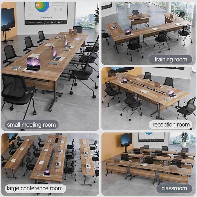 Folding Conference Table 4ft 5ft, Foldable Office Meeting Desk for 6 People, Multiple Sizes Colors Mobile Conference Room Table for Training Room School Business Furniture (2, White Walnut, 47in)
