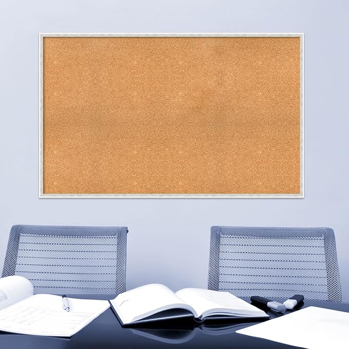 Amanti Art Natural Cork Board for Wall, 33x53 Vision Board with White Frame, Oversize Corkboard Office Decor for Home Organization, Modern Corkboard Pinboard to Display Items for Home Organization in
