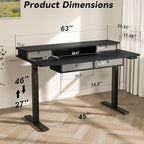 FiCiHi Adjustable Height Standing Desk with 4 Drawers,63 x 30 inches Electric Sit Stand Home Office Desk with Two Tiers, 3 Memory Presets, Monitor Stand Riser, USB A/C Charging Port