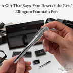 Ellington Pens Luxury Fountain Pen Set - Extra Fine Nib- Includes 3 Ink Cartridges, Refillable Ink Converter, Gift Box- Fountain Pens For Writing, Calligraphy, Journaling, Sketching (Silver Sonata)
