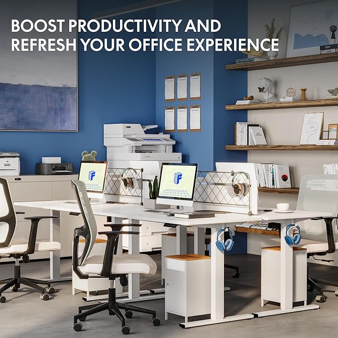 FLEXISPOT One-Piece Electric Standing Desk, 48 x 24 Inches Adjustable Desk with Seamless Desktop, Memory Controller Height Adjustment (White Frame + White Desktop, 2 Packages)