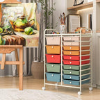 DORTALA 15-Drawer Rolling Storage Cart with Drawers, Rolling Utility Cart w/Removable Drawers & Universal Wheels, Tools Scrapbook Paper Organizer for School, Office, Home, Classroom (Macaroon Color)