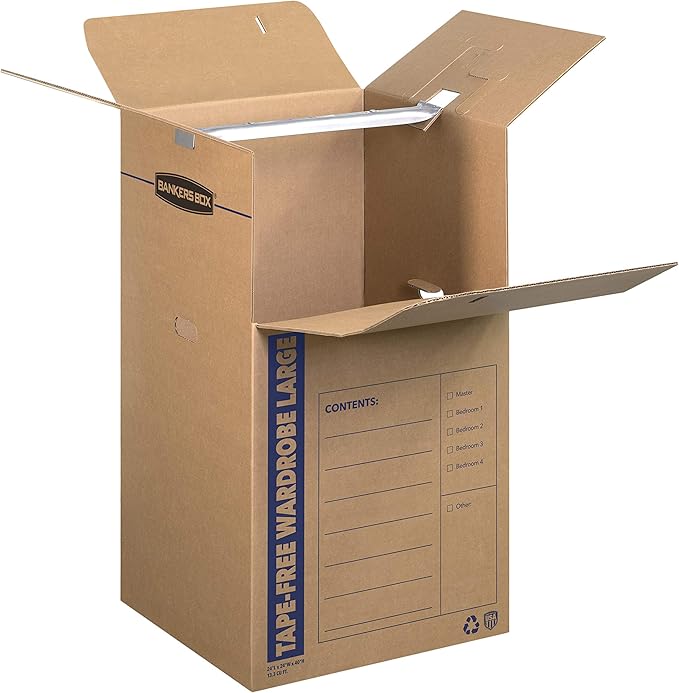 Bankers Box Tall Wardrobe Box 3 Pack, Tape-Free Design, 24" x 24"x 40"(7710501)