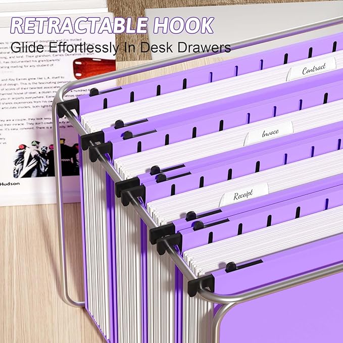 Nordun Extra Capacity Plastic Hanging File Folder Letter Size,12 Pack Reinforced Hang Folders with Heavy Duty 2 Inch Expansion,Durable Hanging Organizer Designed for Bulky Files, Medical Charts