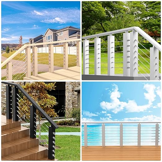 BLIKA 40 Pack 3/16" Angle Beveled 45 Degree Protector Sleeves for 1/8", 5/32", 3/16" Stair Cable Railing, T316 Stainless Steel Wood Post Protector