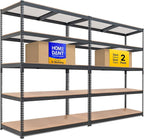 HOMEDANT 5 Tier Storage Shelves Adjustable Laminated Boltless Garage Metal Shelving Unit Heavy Duty Utility Rack Shelf Warehouse Pantry Closet Kitchen (2, (XL Deep) 48.1" W, Black)
