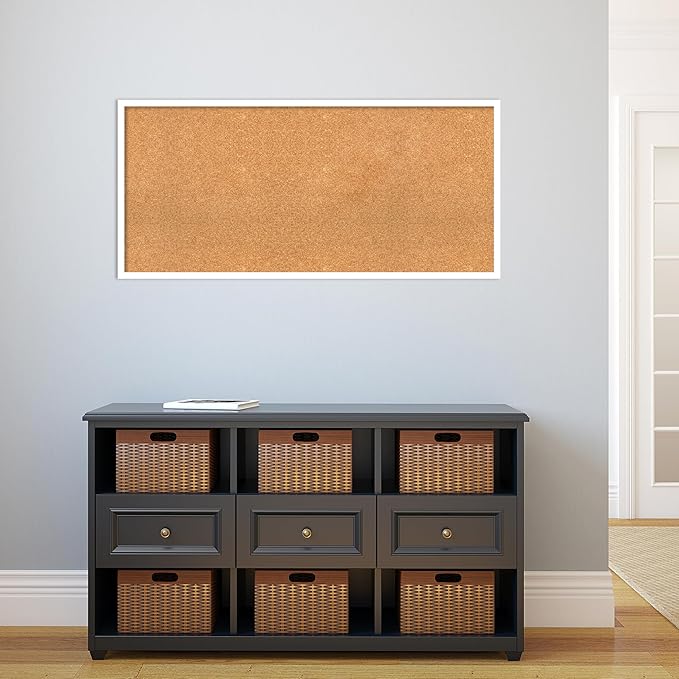 Amanti Art Natural Cork Board for Wall, 21x45 Vision Board with White Frame, Oversize Corkboard Office Decor for Home Organization, Modern Corkboard Pinboard to Display Items for Home Organization in