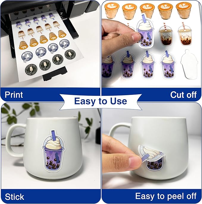 8.5x14 Printable Vinyl Sticker Paper Waterproof, Removable Self Adhesive Vinyl Sticker Sheets for Inkjet and Laser printer, 30 Pack, Legal Size, Milky Transparency